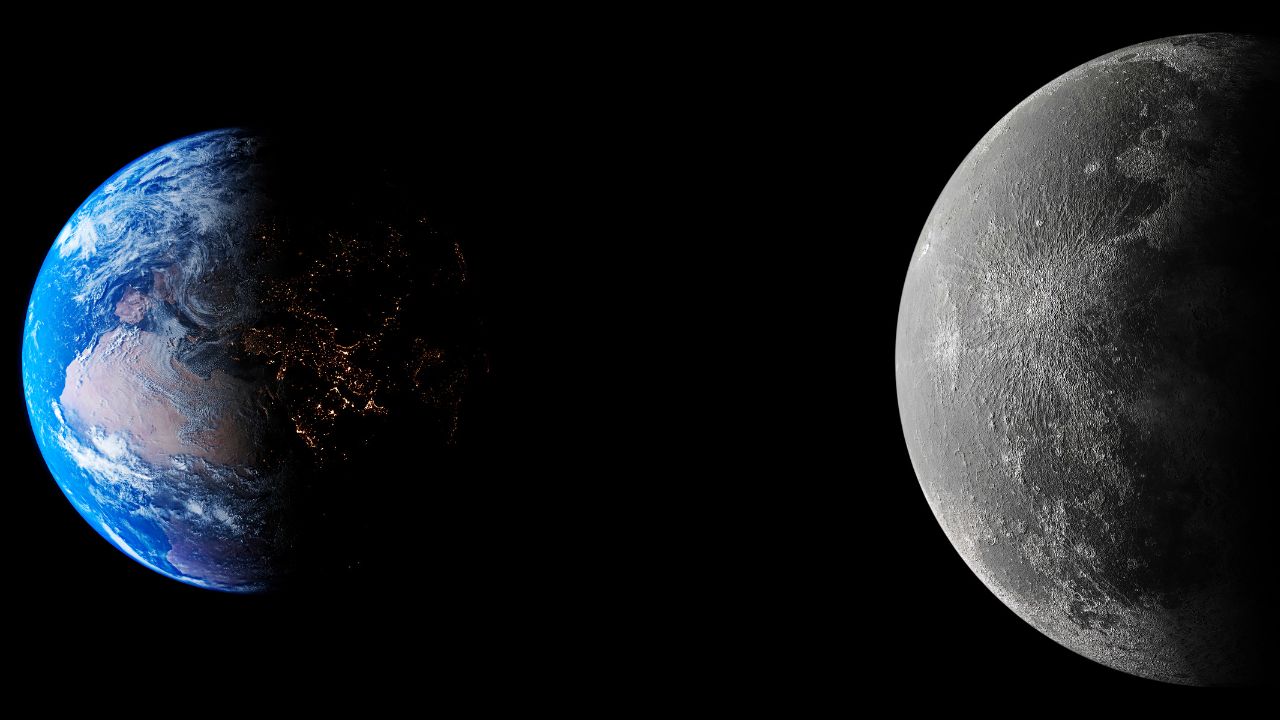 Diagram showing the Moon orbiting Earth and its illuminated side